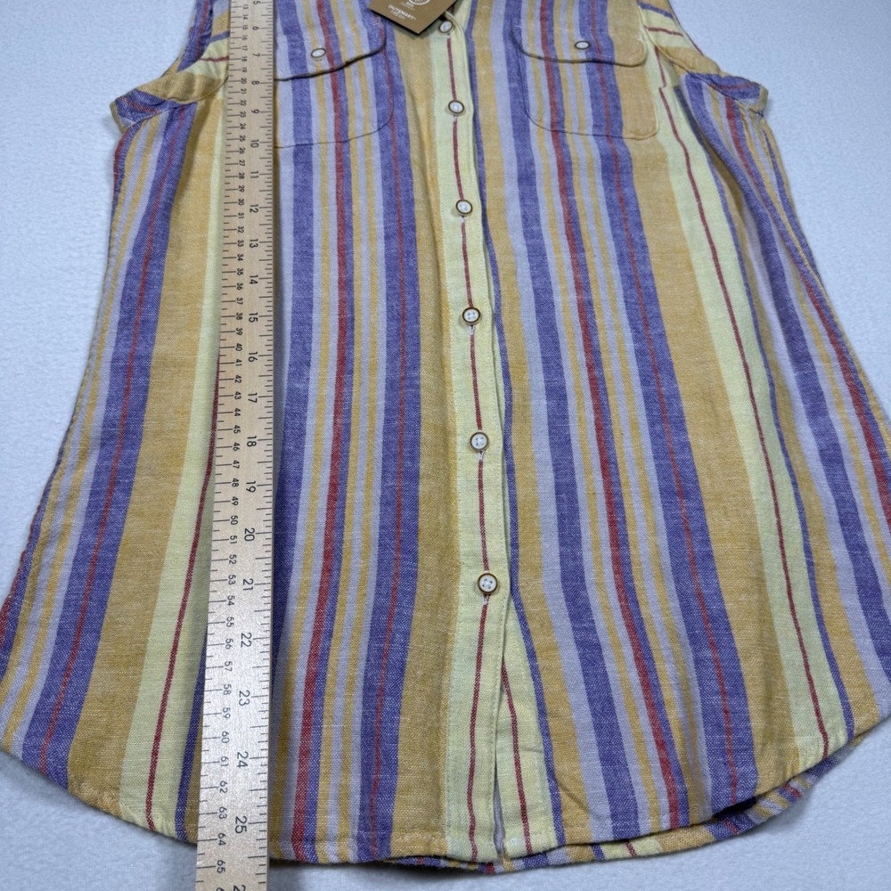 Orvis Womens Linen Blend Sleeveless Striped Shirt Yellow Purple OutSmart Fresh S - Picture 4 of 7